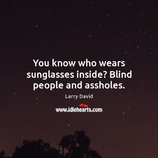 You know who wears sunglasses inside? Blind people and assholes. Larry David Picture Quote