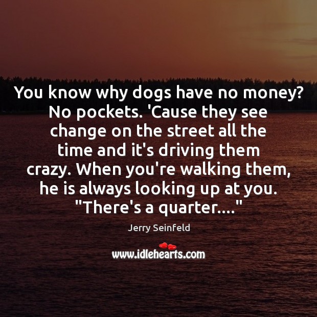 You know why dogs have no money? No pockets. ‘Cause they see Jerry Seinfeld Picture Quote