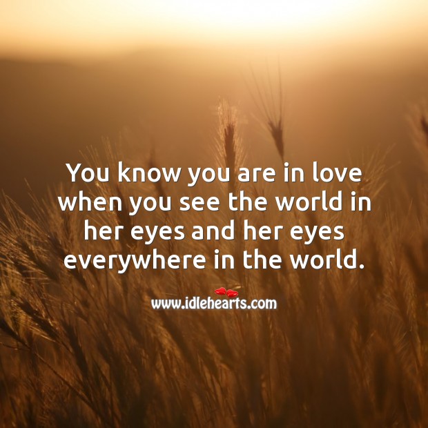 You know you are in love when you see the world in her eyes. Falling in Love Quotes Image