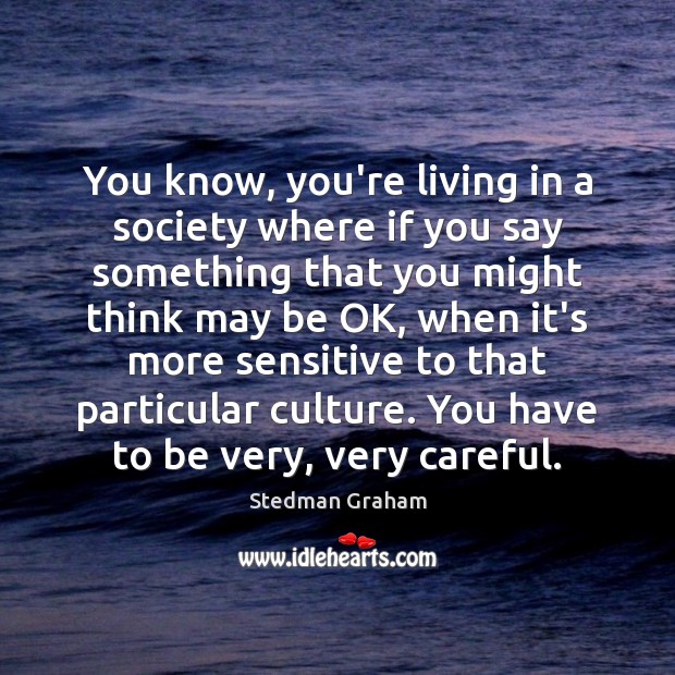 You know, you’re living in a society where if you say something Stedman Graham Picture Quote