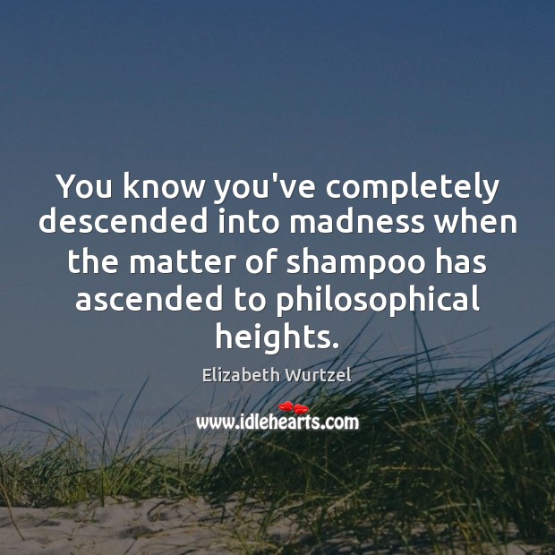 You know you’ve completely descended into madness when the matter of shampoo Elizabeth Wurtzel Picture Quote