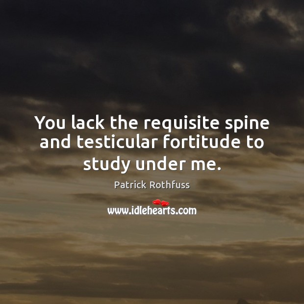 You lack the requisite spine and testicular fortitude to study under me. Patrick Rothfuss Picture Quote