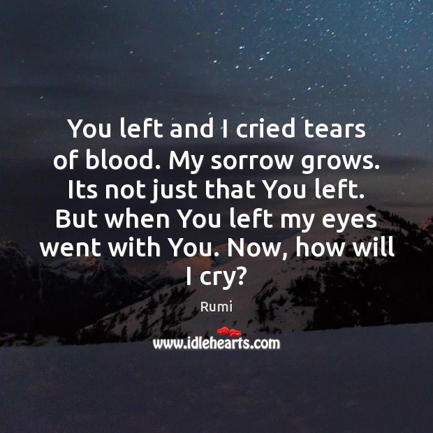 You left and I cried tears of blood. My sorrow grows. Its Image