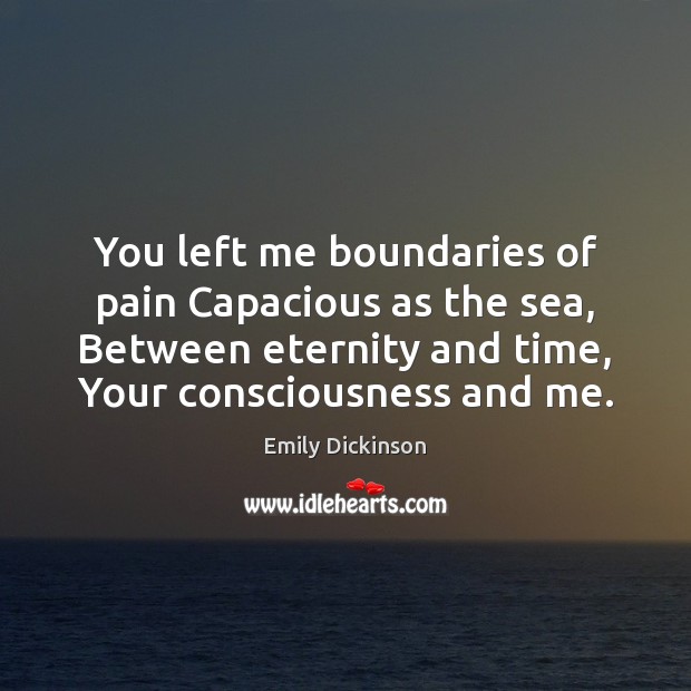 You left me boundaries of pain Capacious as the sea, Between eternity Emily Dickinson Picture Quote