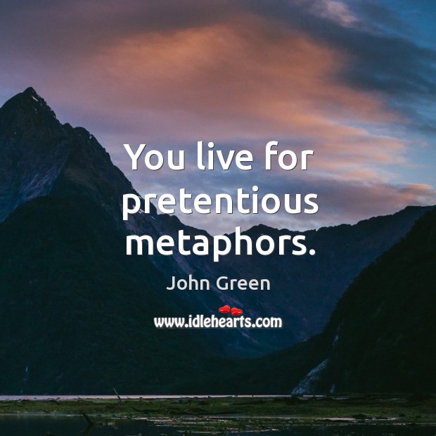 You live for pretentious metaphors. John Green Picture Quote