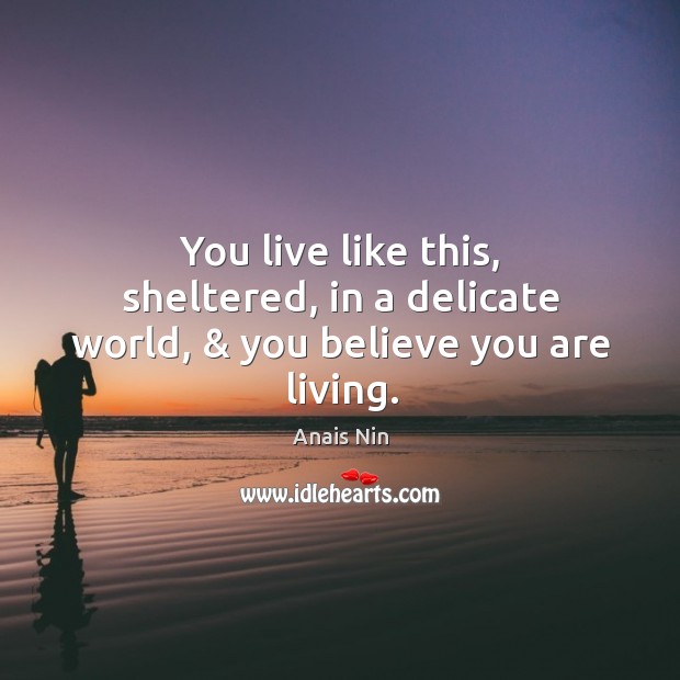 You live like this, sheltered, in a delicate world, & you believe you are living. Image