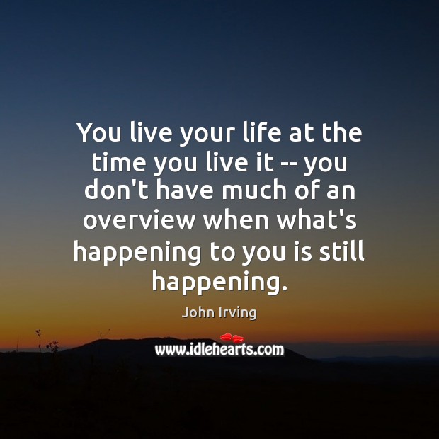 You live your life at the time you live it — you John Irving Picture Quote