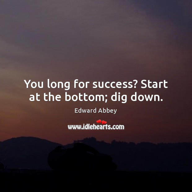 You long for success? Start at the bottom; dig down. Edward Abbey Picture Quote