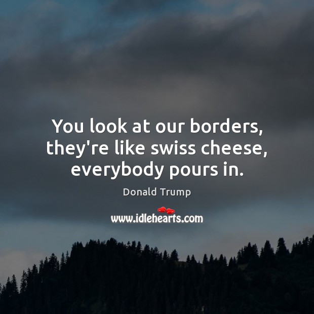 You look at our borders, they’re like swiss cheese, everybody pours in. Donald Trump Picture Quote