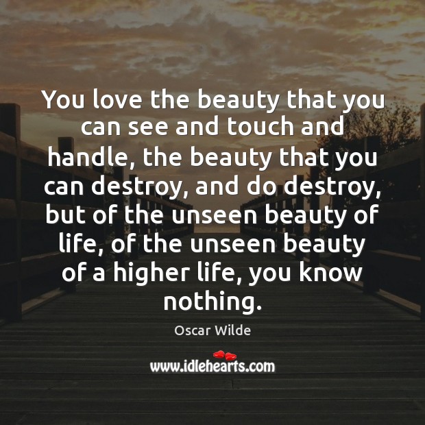 You love the beauty that you can see and touch and handle, Oscar Wilde Picture Quote