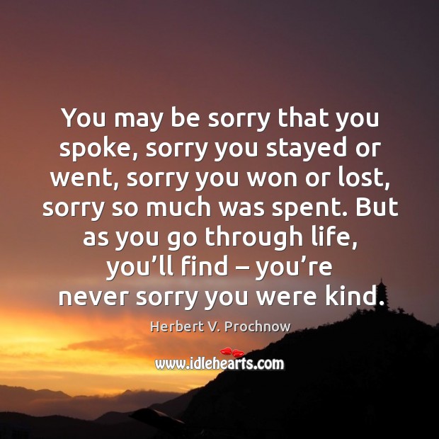 You may be sorry that you spoke, sorry you stayed or went, sorry you won or lost, sorry so much was spent. Image