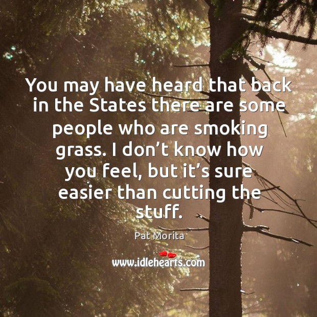 You may have heard that back in the states there are some people who are smoking grass. Pat Morita Picture Quote