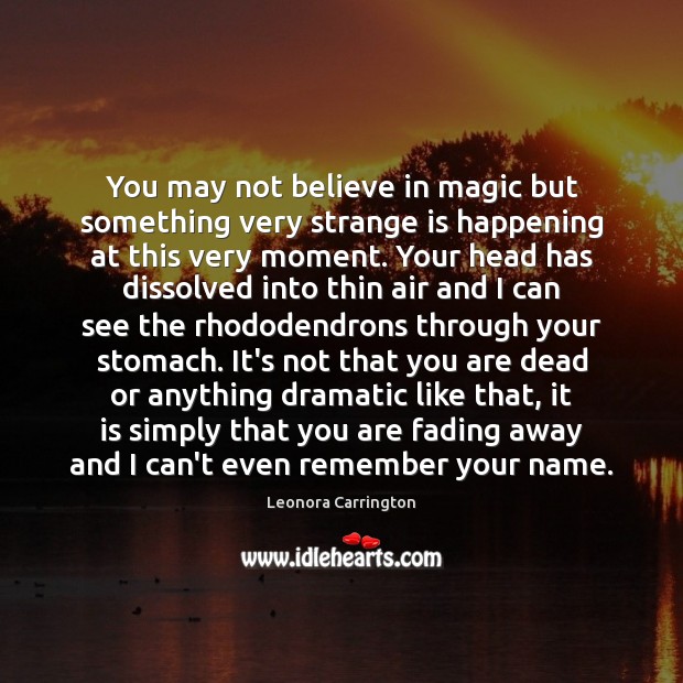 You may not believe in magic but something very strange is happening Leonora Carrington Picture Quote