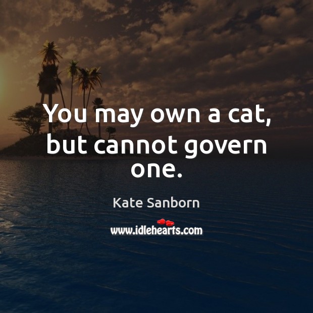 You may own a cat, but cannot govern one. Kate Sanborn Picture Quote