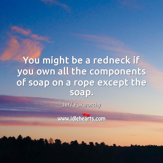 You might be a redneck if you own all the components of soap on a rope except the soap. Image