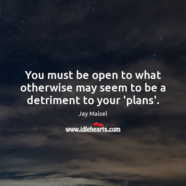 You must be open to what otherwise may seem to be a detriment to your ‘plans’. Image