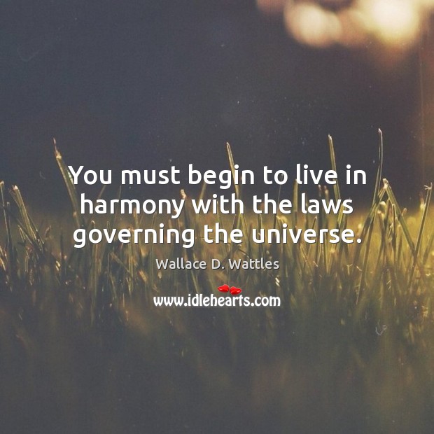 You must begin to live in harmony with the laws governing the universe. Wallace D. Wattles Picture Quote