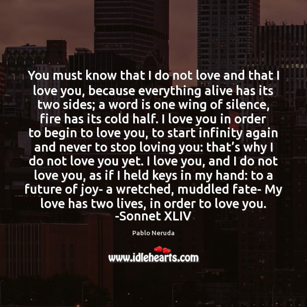 You must know that I do not love and that I love Pablo Neruda Picture Quote