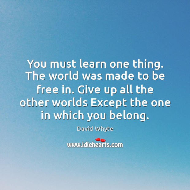 You must learn one thing. The world was made to be free David Whyte Picture Quote