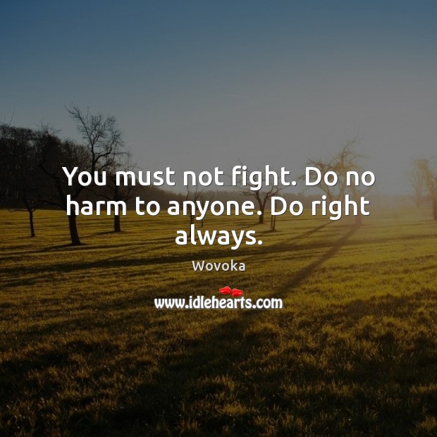 You must not fight. Do no harm to anyone. Do right always. Wovoka Picture Quote