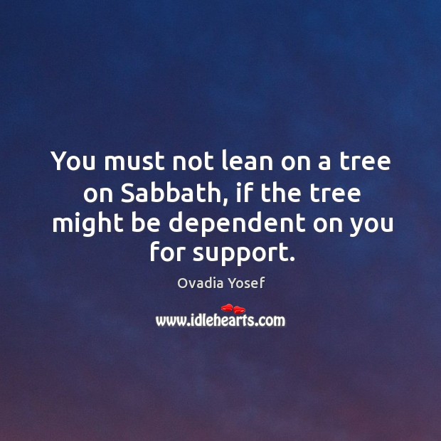 You must not lean on a tree on sabbath, if the tree might be dependent on you for support. Ovadia Yosef Picture Quote