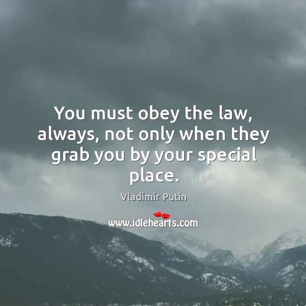 You must obey the law, always, not only when they grab you by your special place. Vladimir Putin Picture Quote
