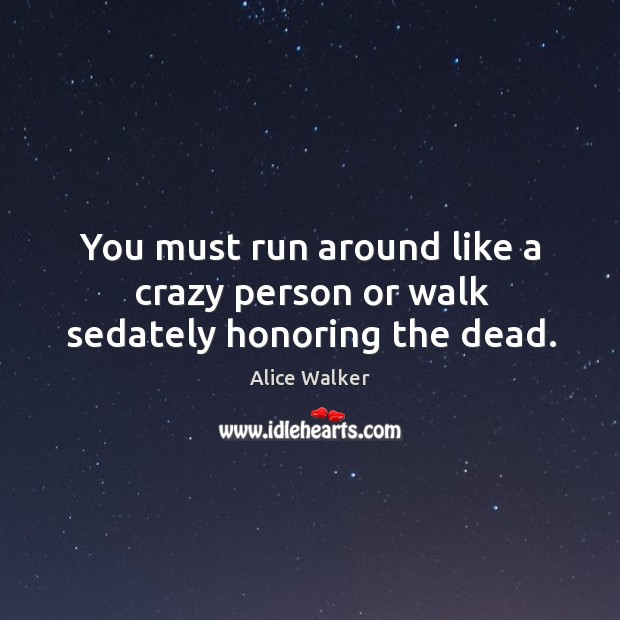You must run around like a crazy person or walk sedately honoring the dead. Alice Walker Picture Quote