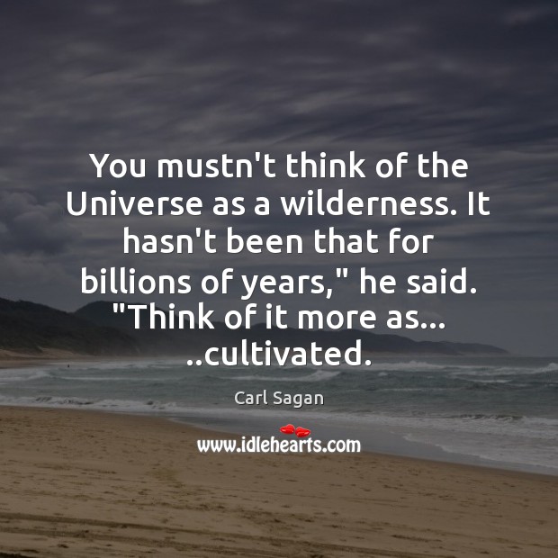 You mustn’t think of the Universe as a wilderness. It hasn’t been Carl Sagan Picture Quote