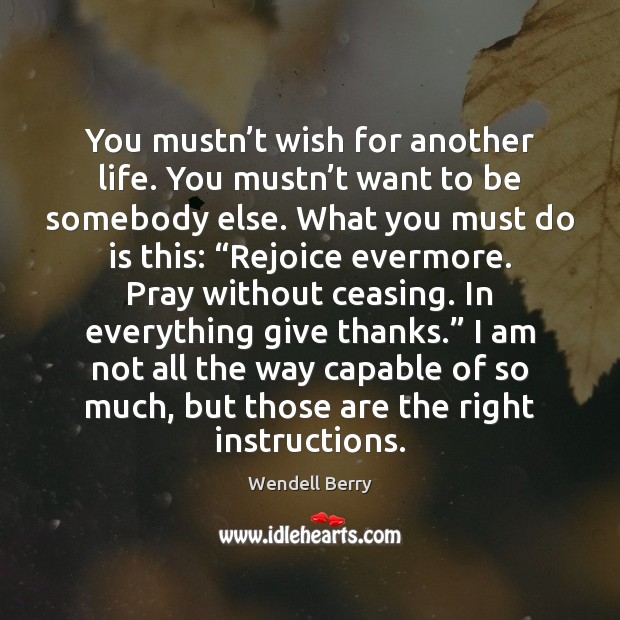 You mustn’t wish for another life. You mustn’t want to Wendell Berry Picture Quote