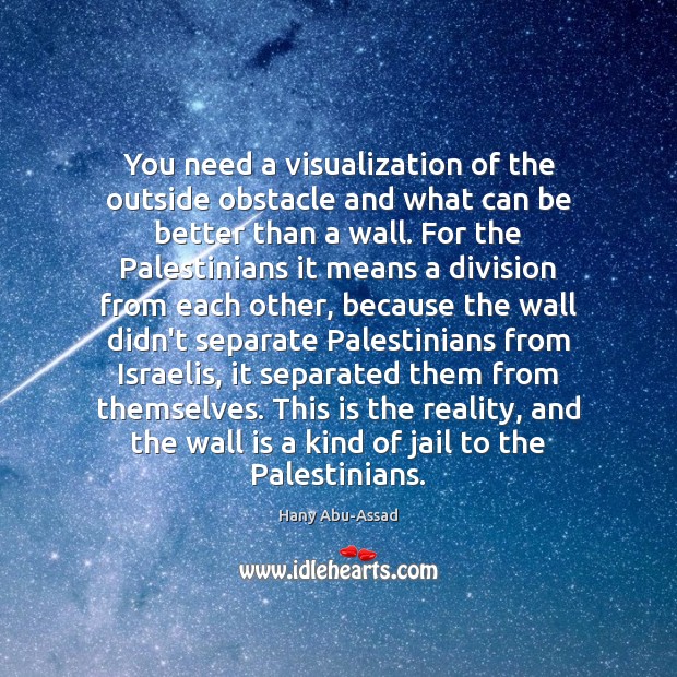 You need a visualization of the outside obstacle and what can be Hany Abu-Assad Picture Quote