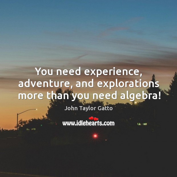 You need experience, adventure, and explorations more than you need algebra! 