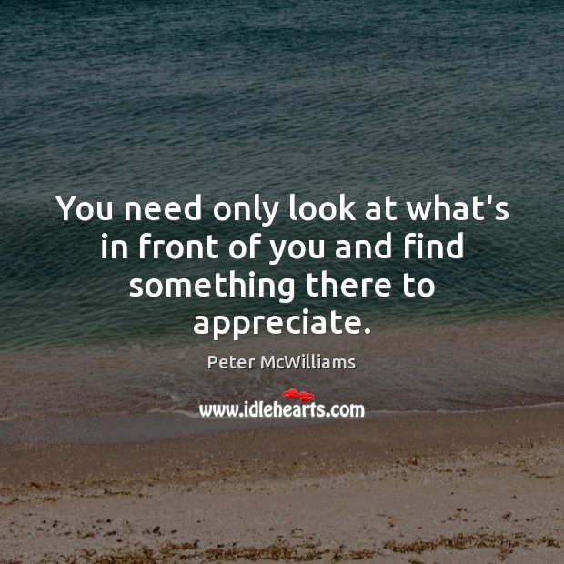 You need only look at what’s in front of you and find something there to appreciate. Peter McWilliams Picture Quote
