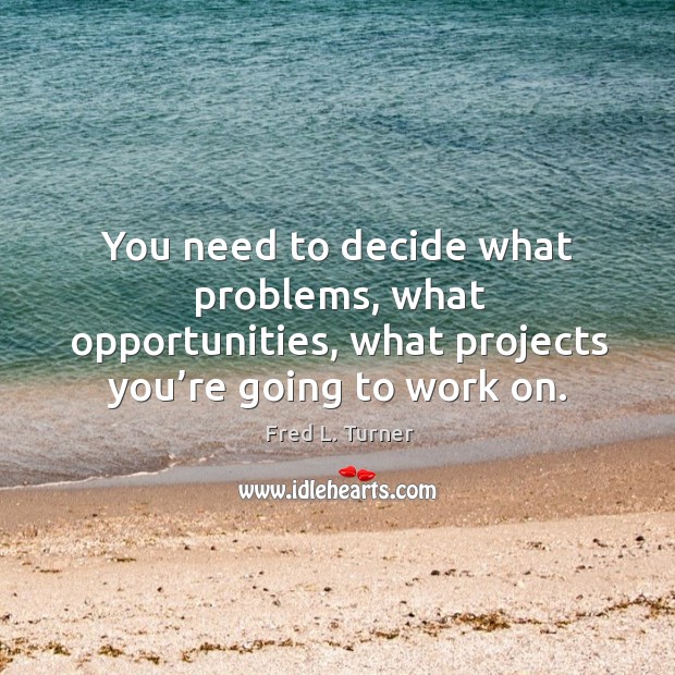 You need to decide what problems, what opportunities, what projects you’re going to work on. Fred L. Turner Picture Quote