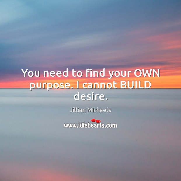 You need to find your OWN purpose. I cannot BUILD desire. Jillian Michaels Picture Quote
