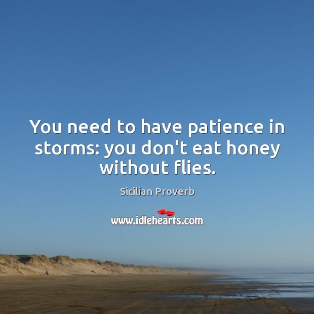 You need to have patience in storms: you don’t eat honey without flies. Sicilian Proverbs Image