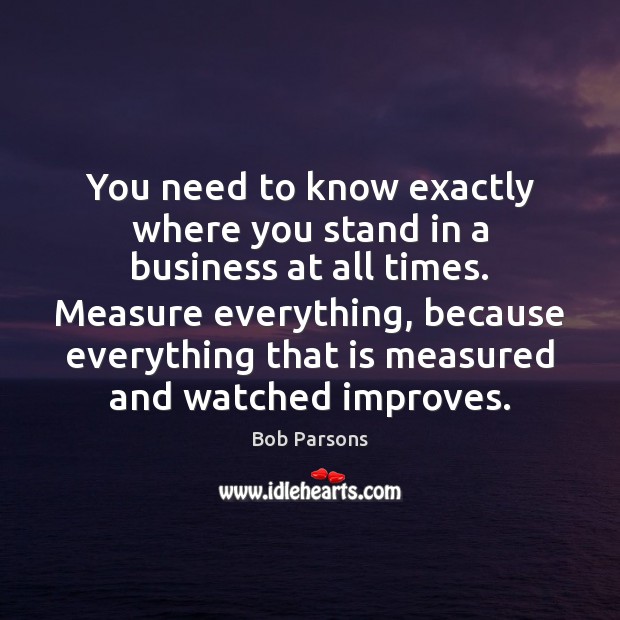 You need to know exactly where you stand in a business at Bob Parsons Picture Quote