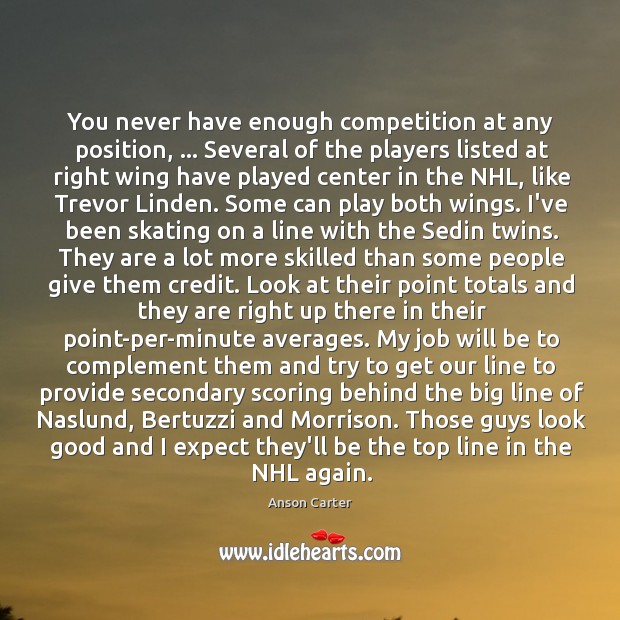 You never have enough competition at any position, … Several of the players Image
