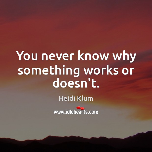 You never know why something works or doesn’t. Heidi Klum Picture Quote