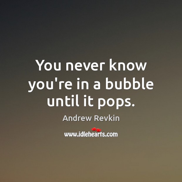 You never know you’re in a bubble until it pops. Andrew Revkin Picture Quote