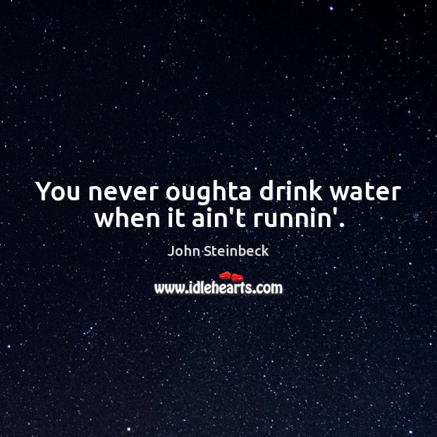You never oughta drink water when it ain’t runnin’. John Steinbeck Picture Quote