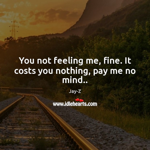 You not feeling me, fine. It costs you nothing, pay me no mind.. Jay-Z Picture Quote