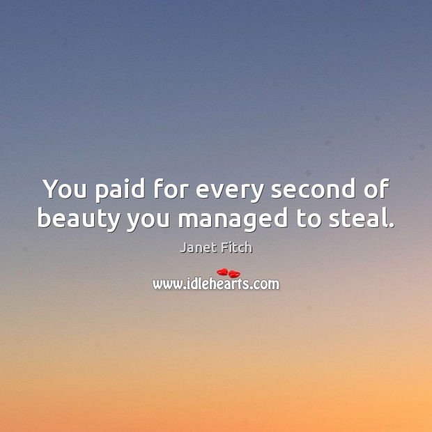 You paid for every second of beauty you managed to steal. Janet Fitch Picture Quote