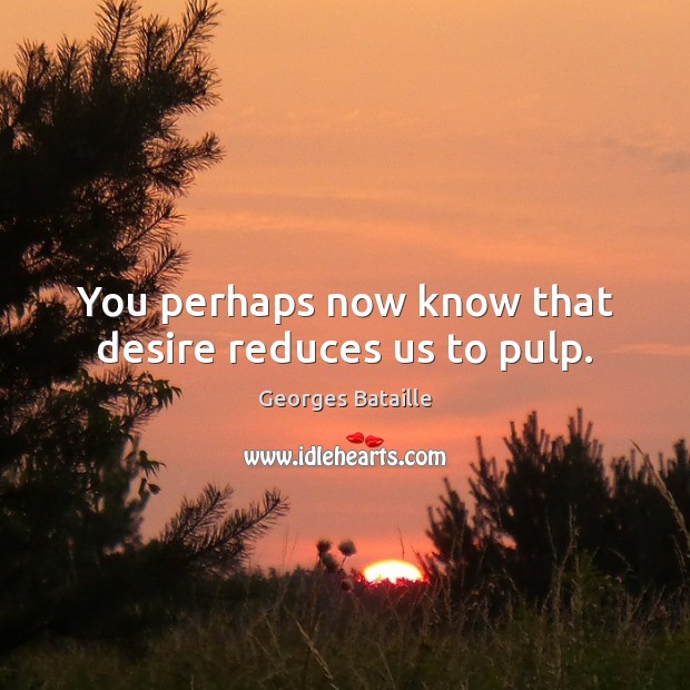 You perhaps now know that desire reduces us to pulp. Georges Bataille Picture Quote