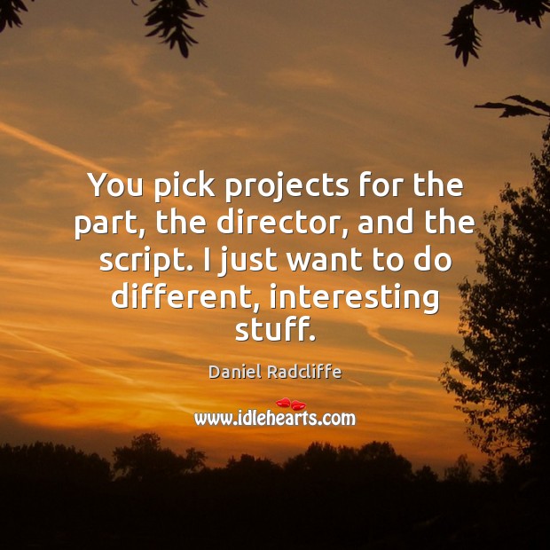 You pick projects for the part, the director, and the script. I Daniel Radcliffe Picture Quote