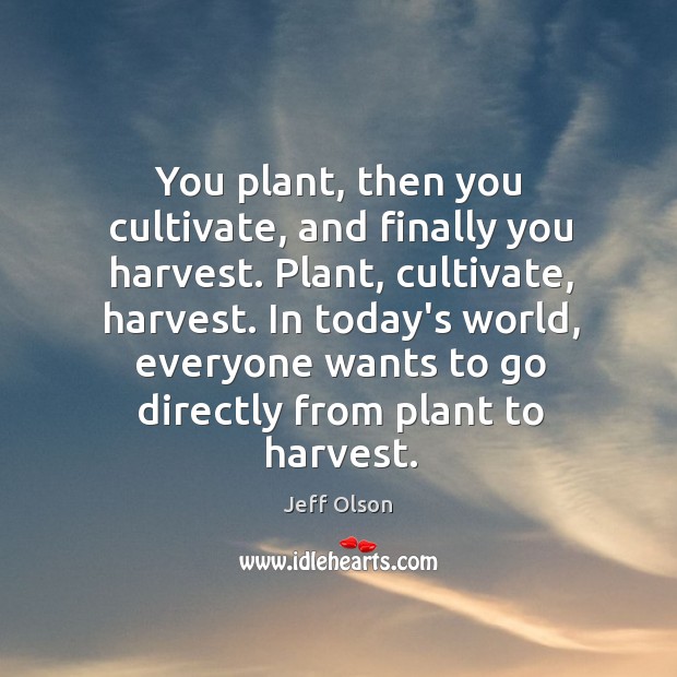 You plant, then you cultivate, and finally you harvest. Plant, cultivate, harvest. Jeff Olson Picture Quote