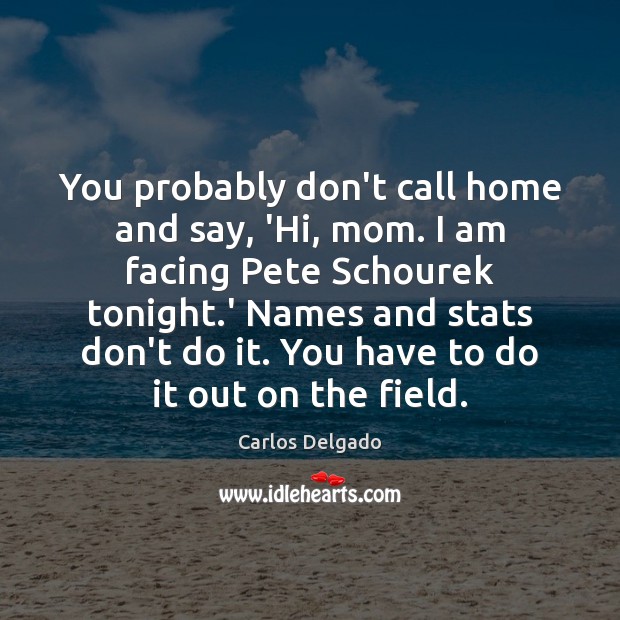 You probably don’t call home and say, ‘Hi, mom. I am facing Carlos Delgado Picture Quote