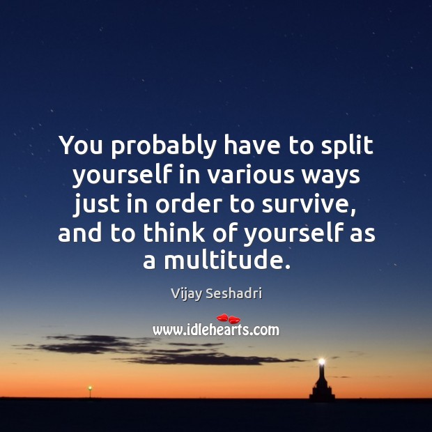 You probably have to split yourself in various ways just in order Vijay Seshadri Picture Quote