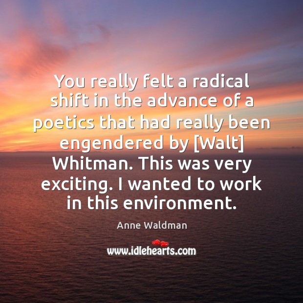 You really felt a radical shift in the advance of a poetics Anne Waldman Picture Quote