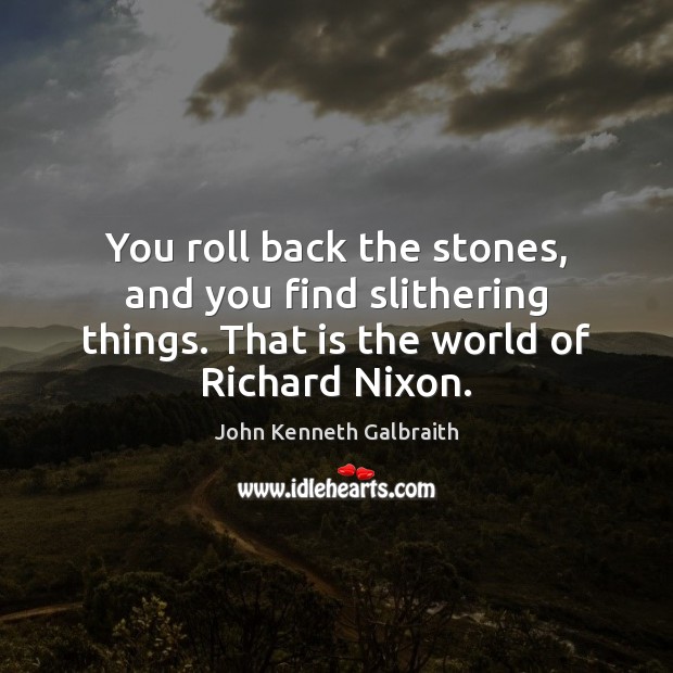 You roll back the stones, and you find slithering things. That is John Kenneth Galbraith Picture Quote