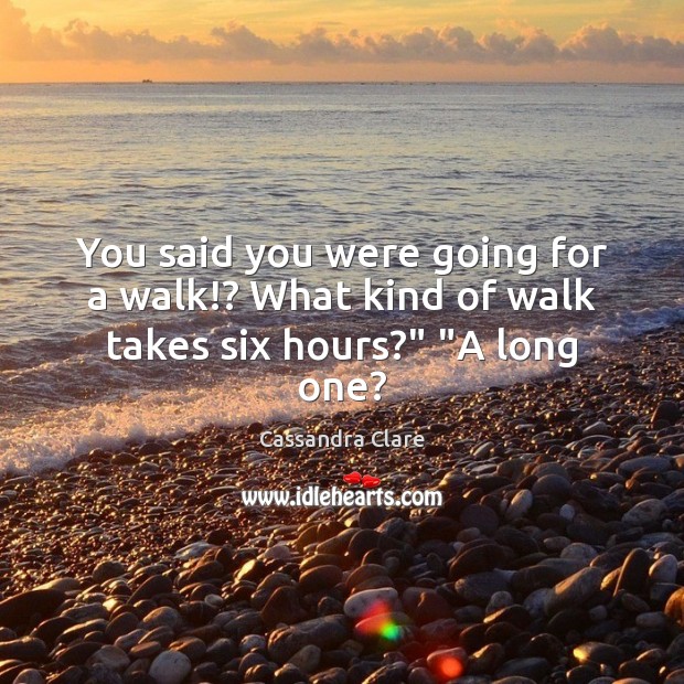 You said you were going for a walk!? What kind of walk takes six hours?” “A long one? Cassandra Clare Picture Quote